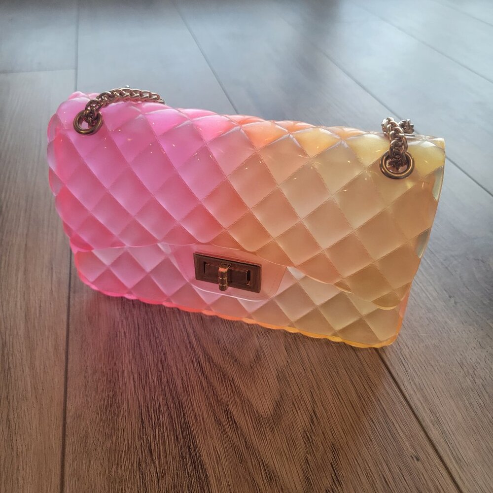 Pink Yellow Ombre See Through Jelly Purse Handbag Shoulder Bag